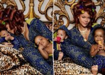 Rihanna jumelle ses fils RZA et Riot Rose en onesies