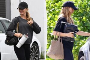 Gisele Bündchen enceinte cache son ventre rond avec des vêtements