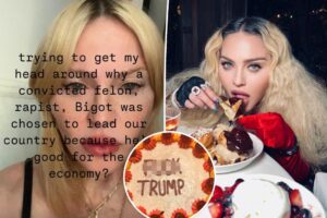 Madonna mange un gâteau "f k Trump" après sa victoire en