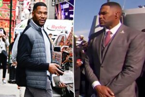 Michael Strahan jette le téléphone d'un reporter après une question