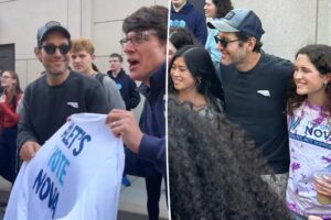 Paul Rudd distribue de l'eau et des snacks aux électeurs