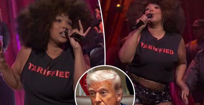 Lizzo dénonce les tarifs de Trump avec un t shirt malicieux